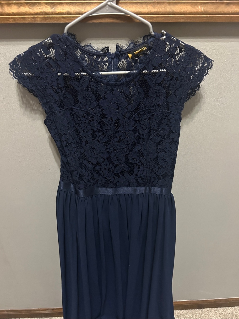 Miusol Navy Lace Cap-Sleeve Maxi Dress